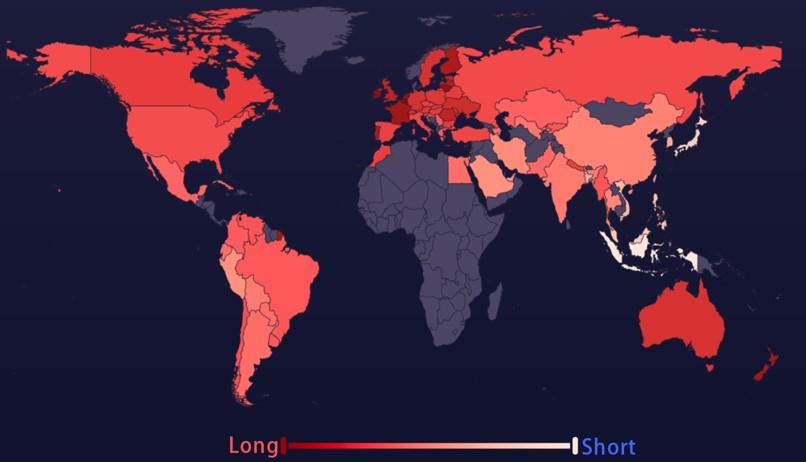 世界の平均睡眠時間のヒートマップ